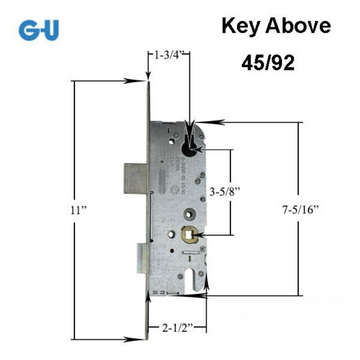 G-U UNICORN 45/92 SINGLE POINT MORTISE LOCK (SPL) NEW BREED KEY ABOVE HANDLE - SS